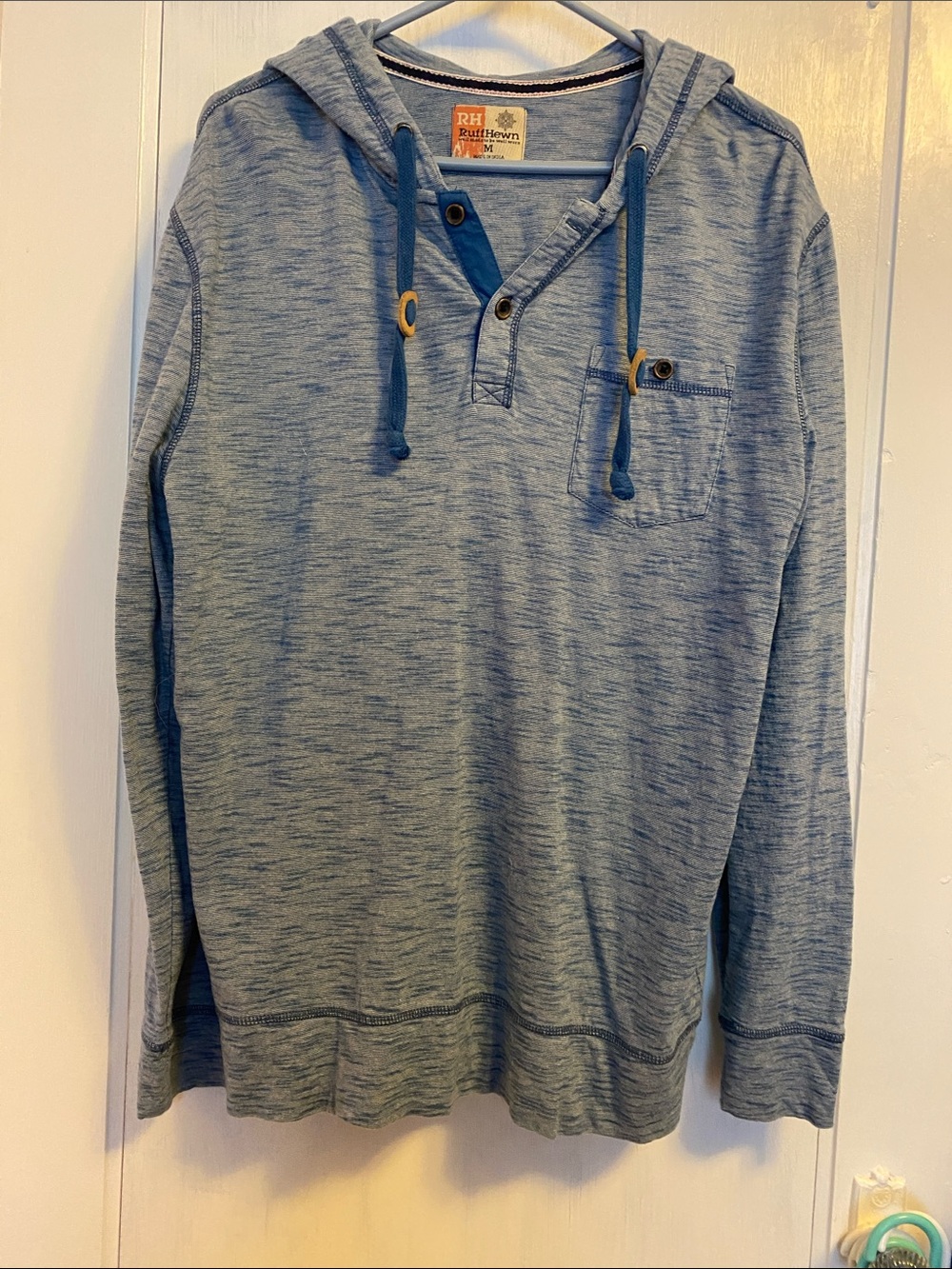 Ruff Hewn Men's Heather Light Blue Pullover Hooded Henley